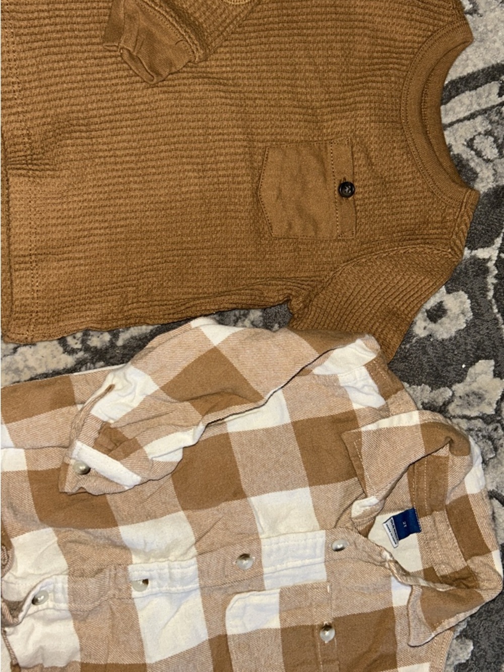 Old Navy Kids Button-Down Plaid Shirt and Knit Top - Brown & White